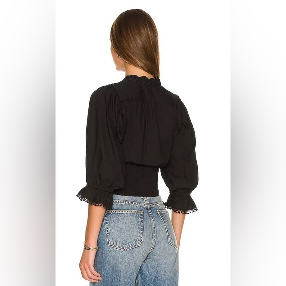 FREE People Louella Embroidered Top XS Lace button up blouse Black NWOT - Picture 3 of 13